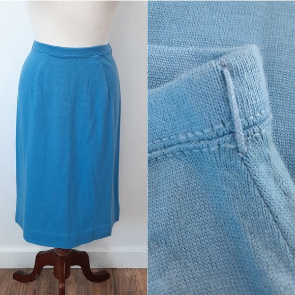 Vtg 70s blue knit midi skirt - Jantzen brand - Picture 1 of 9